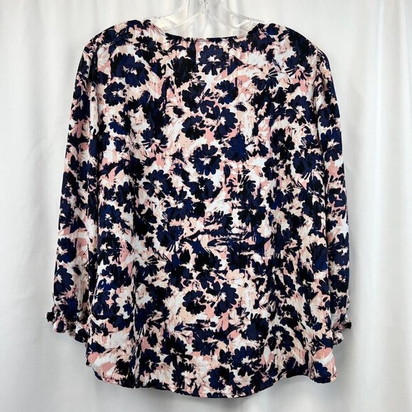 Adrienne Vittadini Button Up Floral Top 3/4 Sleeve Blue/Multi Floral Large - Picture 7 of 9